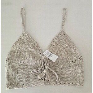 NEW American Eagle Outfitters Boho Knit Crochet Halter Crop Top Cream Sz Medium